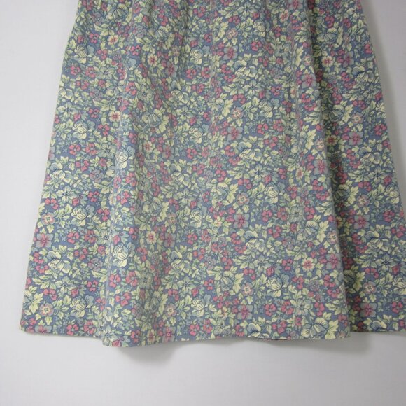 Vtg LL Bean Women XL Blue Pink Floral Heavy Cotton A Line Front Zip Pleats 35" - Picture 10 of 12